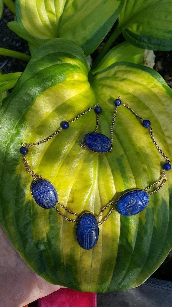 1920's Egyptian Revival Lapis Lazuli 14k Scarab Ne