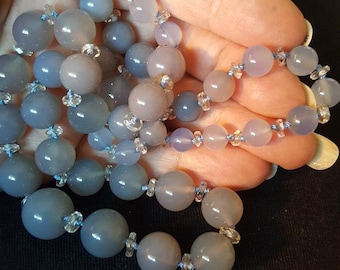 Bluish Violet Antique Chalcedony Bead Necklace