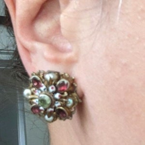 Austro Hungarian Button Style Enamel Gem Set Earrings
