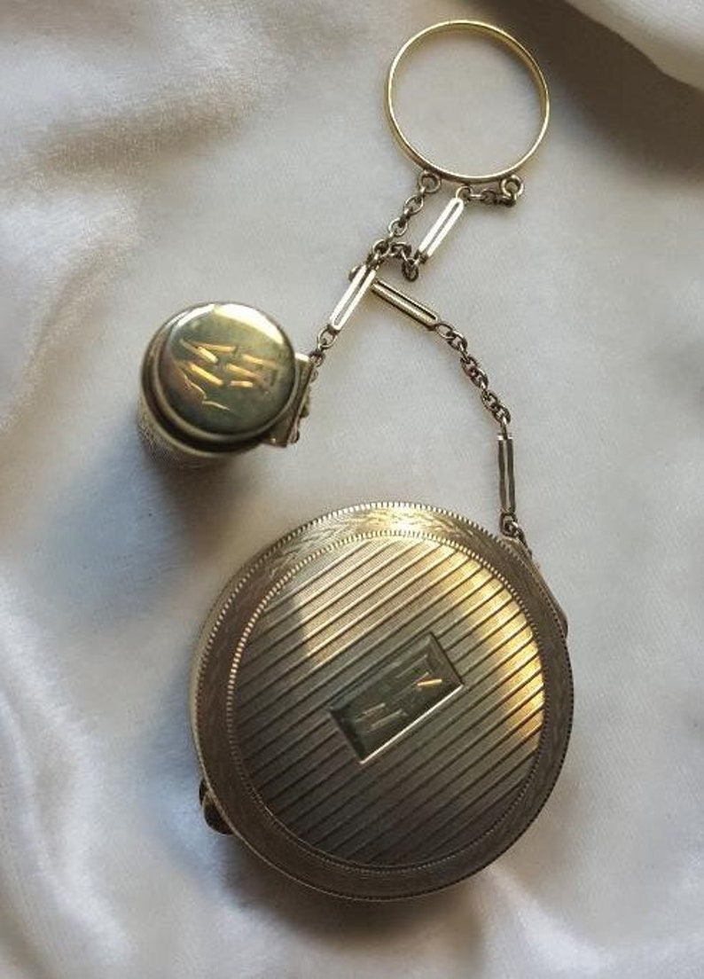 1930's 14k Compact And Lipstick Chatelaine image 1