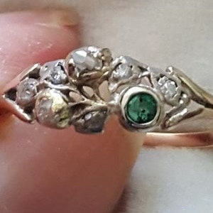 Petite Georgian Giardinetti Ring Diamonds and Emerald