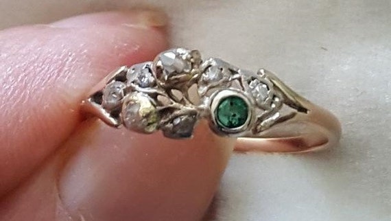 Petite Georgian Giardinetti Ring Diamonds and Eme… - image 1