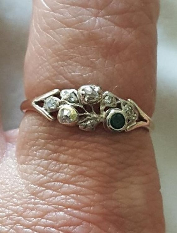 Petite Georgian Giardinetti Ring Diamonds and Eme… - image 2