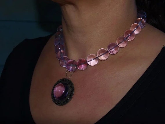 1920's Chinese Export Amethyst , Silver, Enamel Ne
