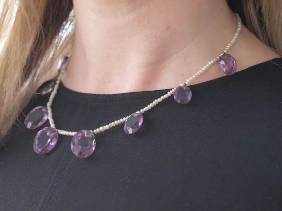 Early Victorian Seed Pearl And Amethyst Drop Neck… - image 3