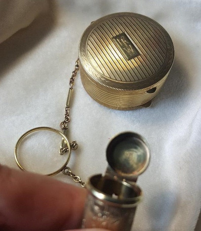 1930's 14k Compact And Lipstick Chatelaine image 4