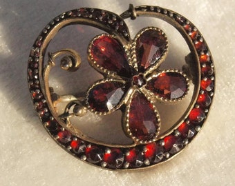 Victorian Garnet Flower Pin