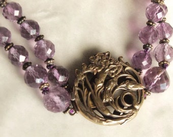 Art Nouveau Amethyst and Silver Choker Style Necklace