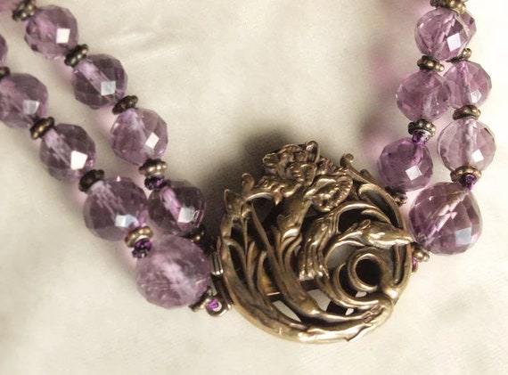 Art Nouveau Amethyst and Silver Choker Style Neck… - image 1