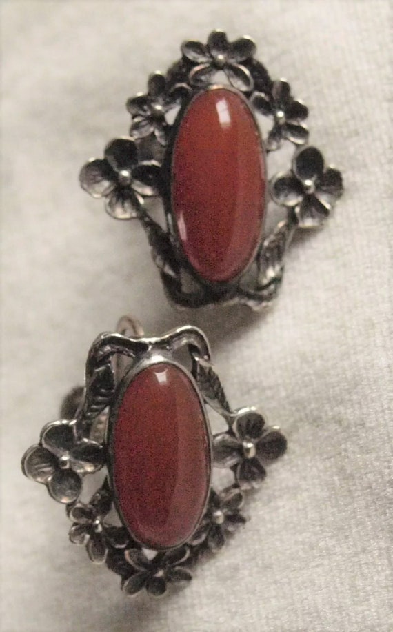 Art Nouveau Carnelian Sterling Earrings - image 2