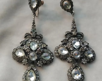 1920"s Shoulder Duster Paste Earrings In Silver