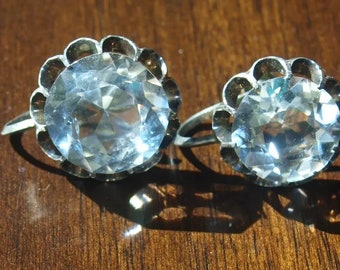 Mid Century Japan Sterling Rock Crystal Earrings