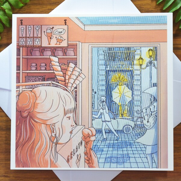 Italy Greetings Card - For Birthday, Good Luck - European City Street - Wanderlust Travel Adventure - Illustration by Saffron Russell Studio