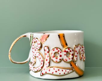 Bloom Mug Design Ceramic Handmade Pottery Mug Craft Gift Idea Coffee Cup Gift for Her Unique Personalized Birthday Anniversary Gift
