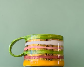 Lines Mug Ceramic Handmade Pottery Mug Craft Gift Idea Coffee Cup Gift for Her Unique Personalized Birthday Anniversary Gift