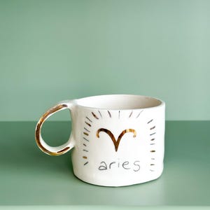 Zodiac Design Starsign Ceramic Handmade Pottery Mug Craft Gift Idea Coffee Cup Gift for Her Unique Personalized Birthday Anniversary Gift