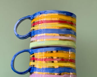 Lines Mug Design  Ceramic Handmade Pottery Mug Craft Gift Idea Coffee Cup Gift for Her Unique Personalized Birthday Anniversary Gift