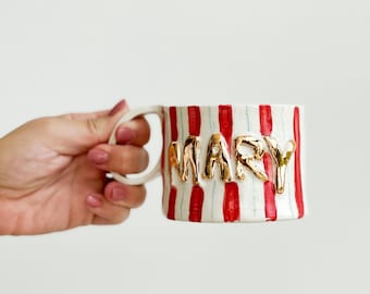 Custom Design Name Ceramic Handmade Pottery Mug Craft Gift Idea Coffee Cup Gift for Her Unique Personalized Birthday Anniversary Gift