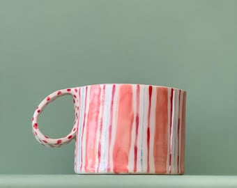Lines Design Ceramic Handmade Pottery Mug Craft Gift Idea Coffee Cup Gift for Her Unique Personalized Birthday Anniversary Gift