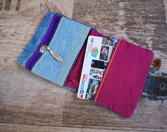 Small purse Poppené bordeaux - jeans upcycling unique