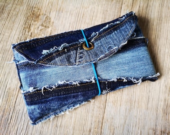 Handy Bag "Ripped Stripes" - Jeans Upcycled Unique Handmade