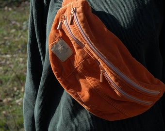 Crossbag / Cross-Over-Bag orange corduroy colored zipper - shoulder bag handbag upcycling unique