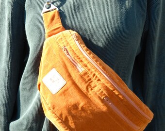 Crossbag / Cross-Over-Bag orange cord narrow zipper - shoulder bag handbag upcycling unique