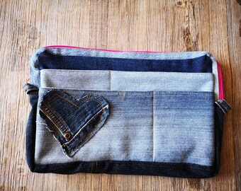Upcycling - TaschenBag -Bag in bag, pink zipper, blue floral pattern inside - unique