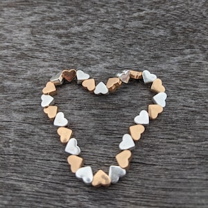 Bracciale Cuore Conversazione/Bracciale Perline Cuore Argento e Oro/Bracciale San Valentino in metallo misto / Bracciale Cuore Oro