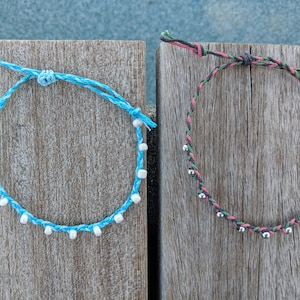 Custom Beaded Braided Waterproof Anklet/Pura Vida Style Anklets/Custom Anklet/Ankle Bracelets/Adjustable Anklet/Waxed Cord Bead Beach Anklet