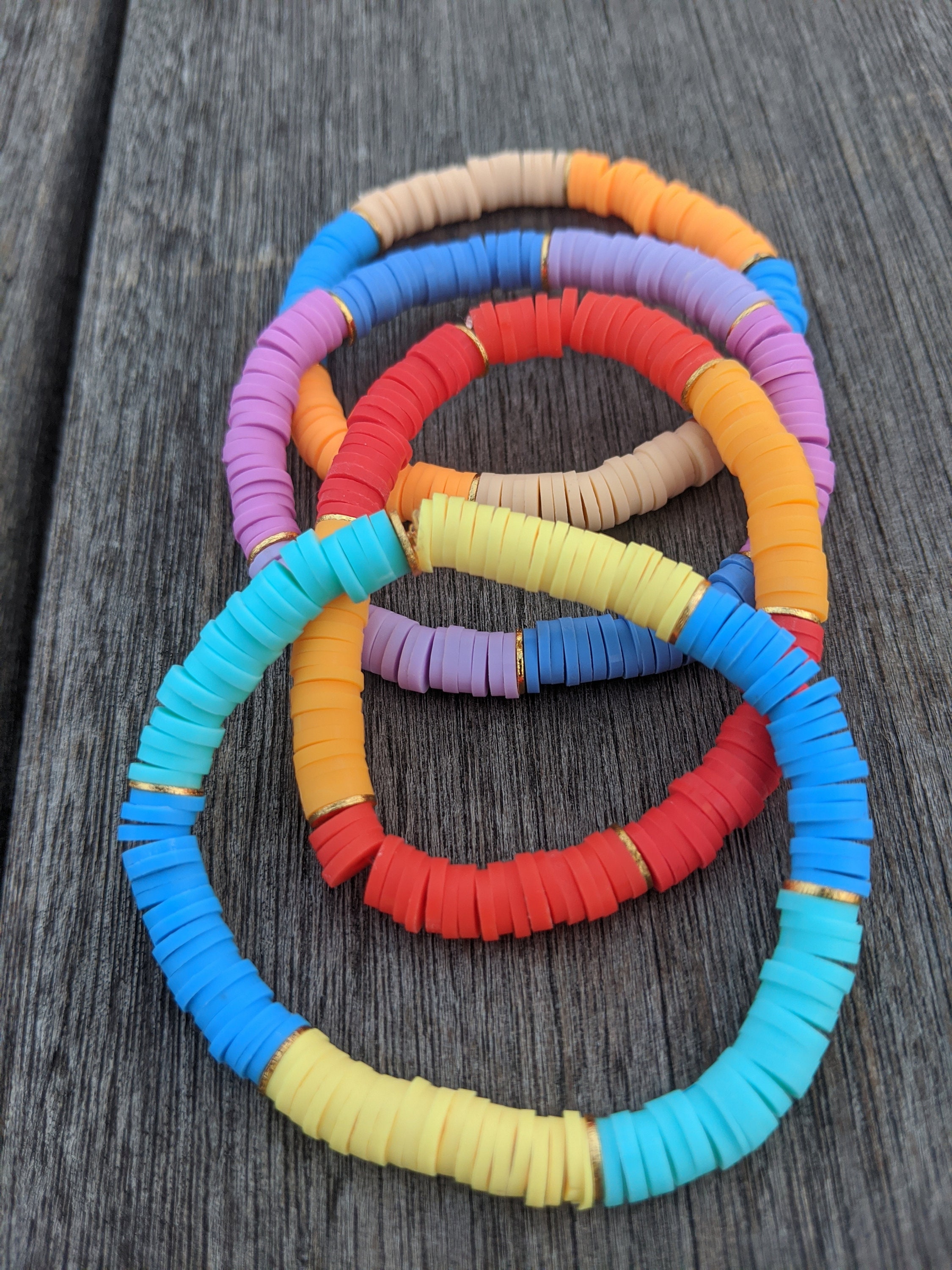 Custom Heishi Colorblock Clay Bracelets Gold/polymer Clay Etsy UK