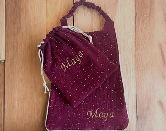 Personalized bamboo terry cloth nursery canteen napkin/elastic bib with or without pouch