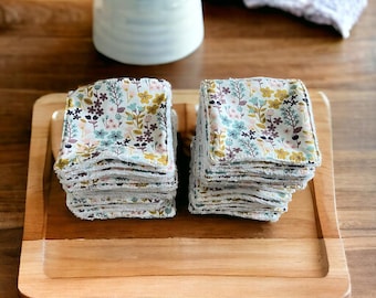 Toallitas de algodón lavables o paquetes de 7/14/21 toallitas desmaquillantes/para bebés en rizo de bambú y algodón estampado con o sin canasto