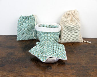 Toallita o juego de toallitas desmaquillantes/bebés lavables 14/7/21 en microesponja de bambú y algodón con o sin cesta/bolsa/red de lavado