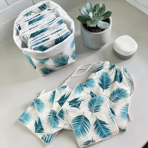 Washable wipes or pack of 7/14/21 reusable makeup remover/baby wipes in bamboo and cotton micro-terry cloth, with or without a basket/pouch/mesh bag for washing