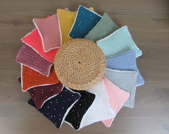 Pack of 7 washable wipes/makeup remover wipes/baby wipes in bamboo and cotton gauze micro sponge in 4 sizes/basket/pouch/net