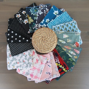 Set of 7 washable wipes/makeup remover wipes/baby wipes micro sponge bamboo and cotton in 4 sizes/basket/pouch/net