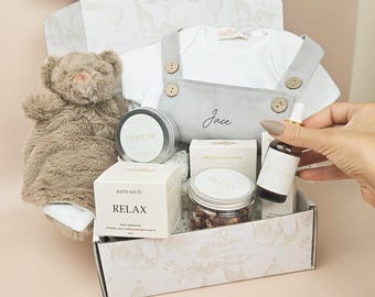 Cadeau de grossesse personnalisé | Panier bébé : coffret cadeau maternité, coffret cadeau baby shower, cadeau post-partum pour maman et nouveau-né