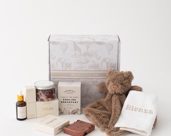 Panier bébé personnalisé | Cadeau ours en peluche pour nouveau-né | Nouveau panier chouchou pour maman et papa | Boîte de douche de bébé pour les nouveaux parents