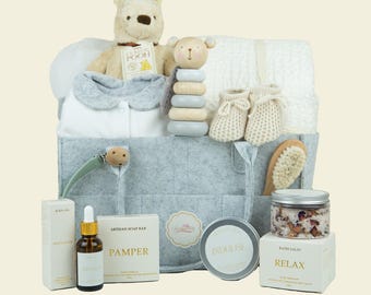 Panier cadeau bébé maman, panier cadeau ourson Hello World, porte-couches, paniers de douche de bébé, coffret cadeau bébé, cadeau de maternité, nouveau-né de luxe