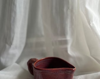 handmade sauciers with handle and red glaze