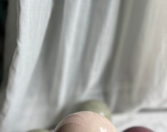 Handmade ceramic rose balls with colorful glazes and effects / minimalist