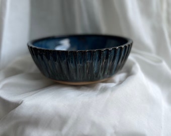 Ceramic bowl made of stoneware clay with blue glaze / large