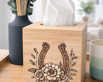Horseshoe Floral wood tissue box cover