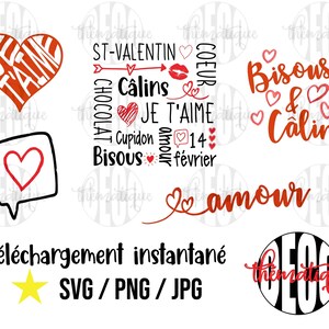 Ensemble de fichiers numériques de la St-Valentin, pour machine à découper, sublimation, impression sur chandail, téléchargement instantané