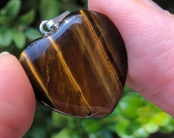 TIGER EYE Heart Pendant Necklace, Gemstone Jewelry
