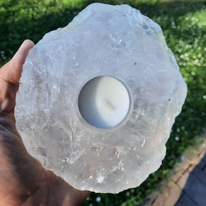 CLEAR QUARTZ Candle Holder, Natural Raw Gemstone, AA Quality Translucent Brazilian Decor