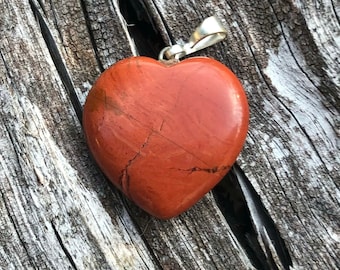 Natural RED JASPER Heart Pendant Necklace, Silver-Plated