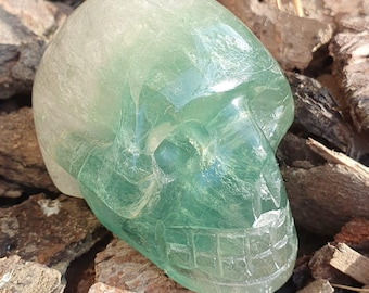 FLUORITE Skull, Green & White colours, Mystical Elegance, AA Quality