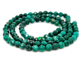 Natural MALACHITE, High-Quality GRADE A, Semi-precious Gemstone Faceted Round Beads, Size 4mm - Approx 15.5'' strand